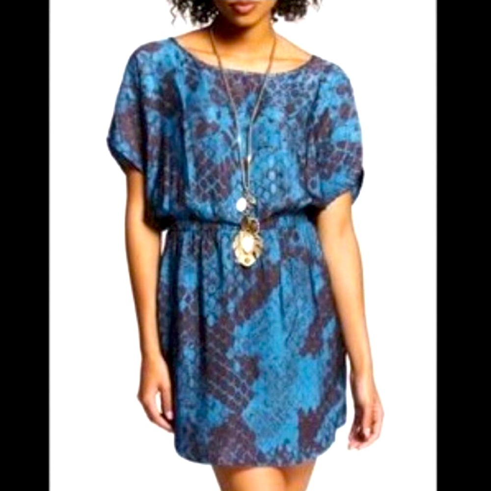 EXPRESS Blue Snake Skin Print Silk Dress Size Small